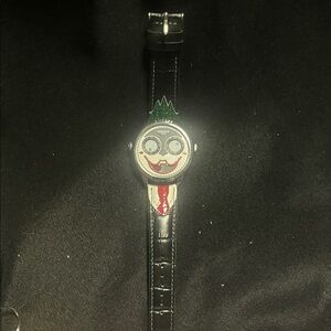 Unique Joker-Themed Black and Silver Men's Watch